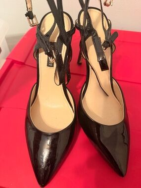 Double Strap Black Patent Nine West Heels